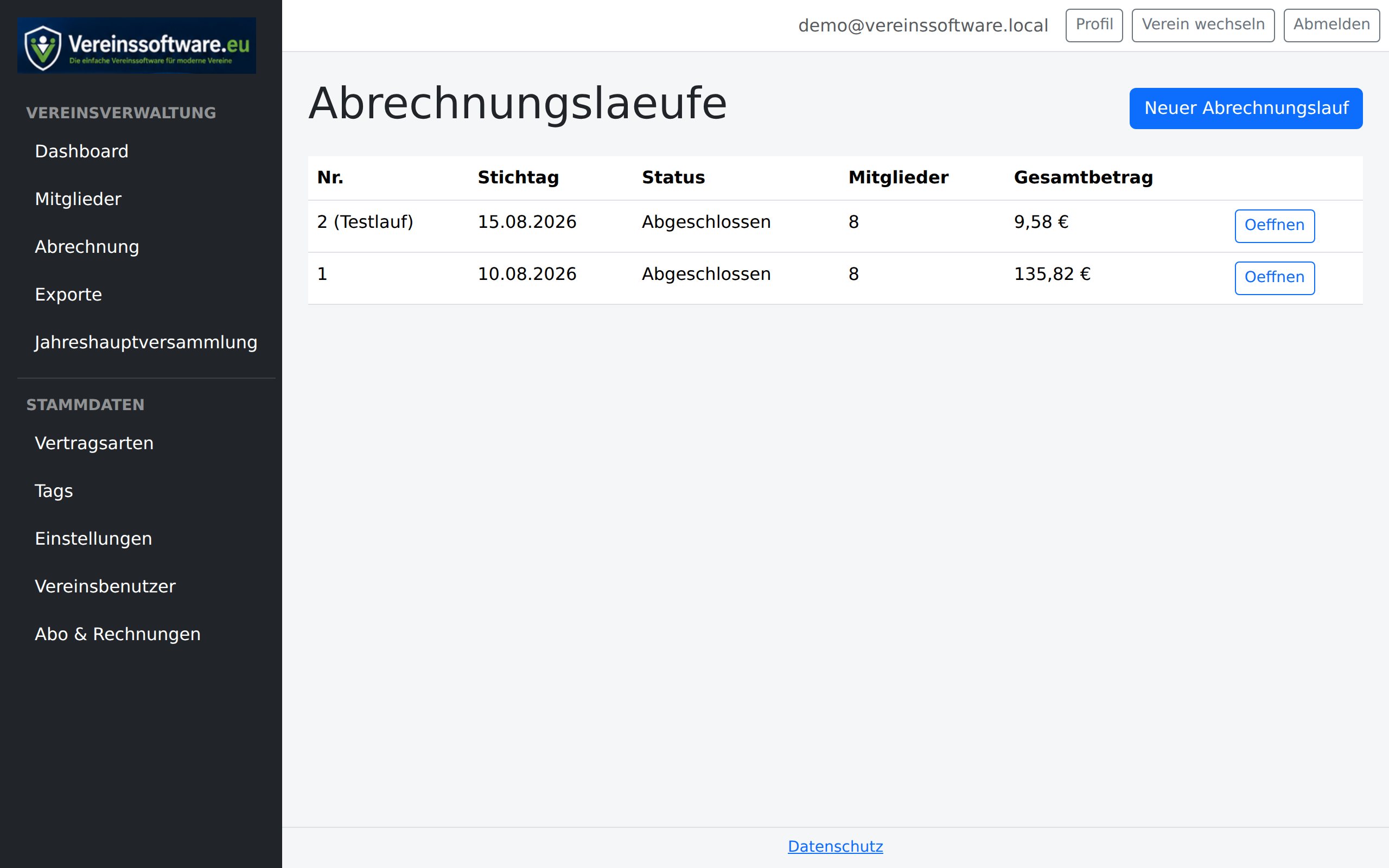 Beitragsabrechnung mit Assistent