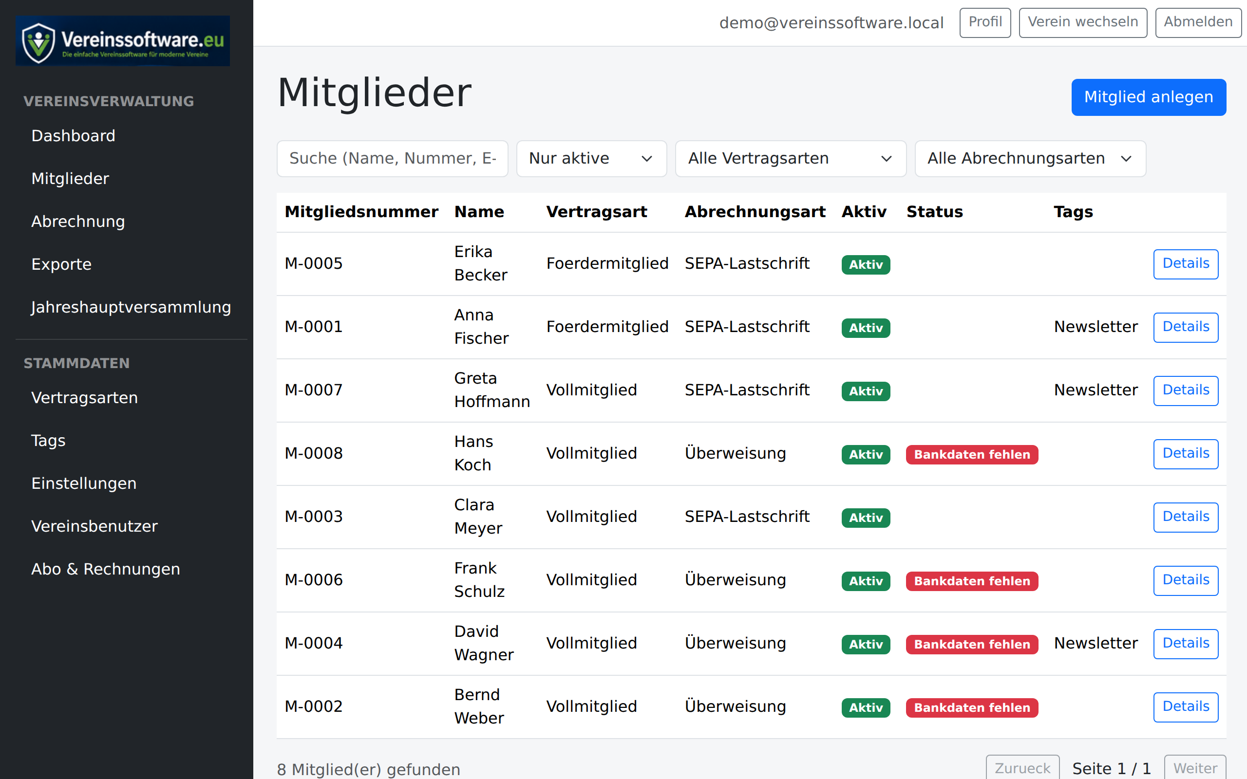 Vereinsverwaltung - Mitgliederuebersicht